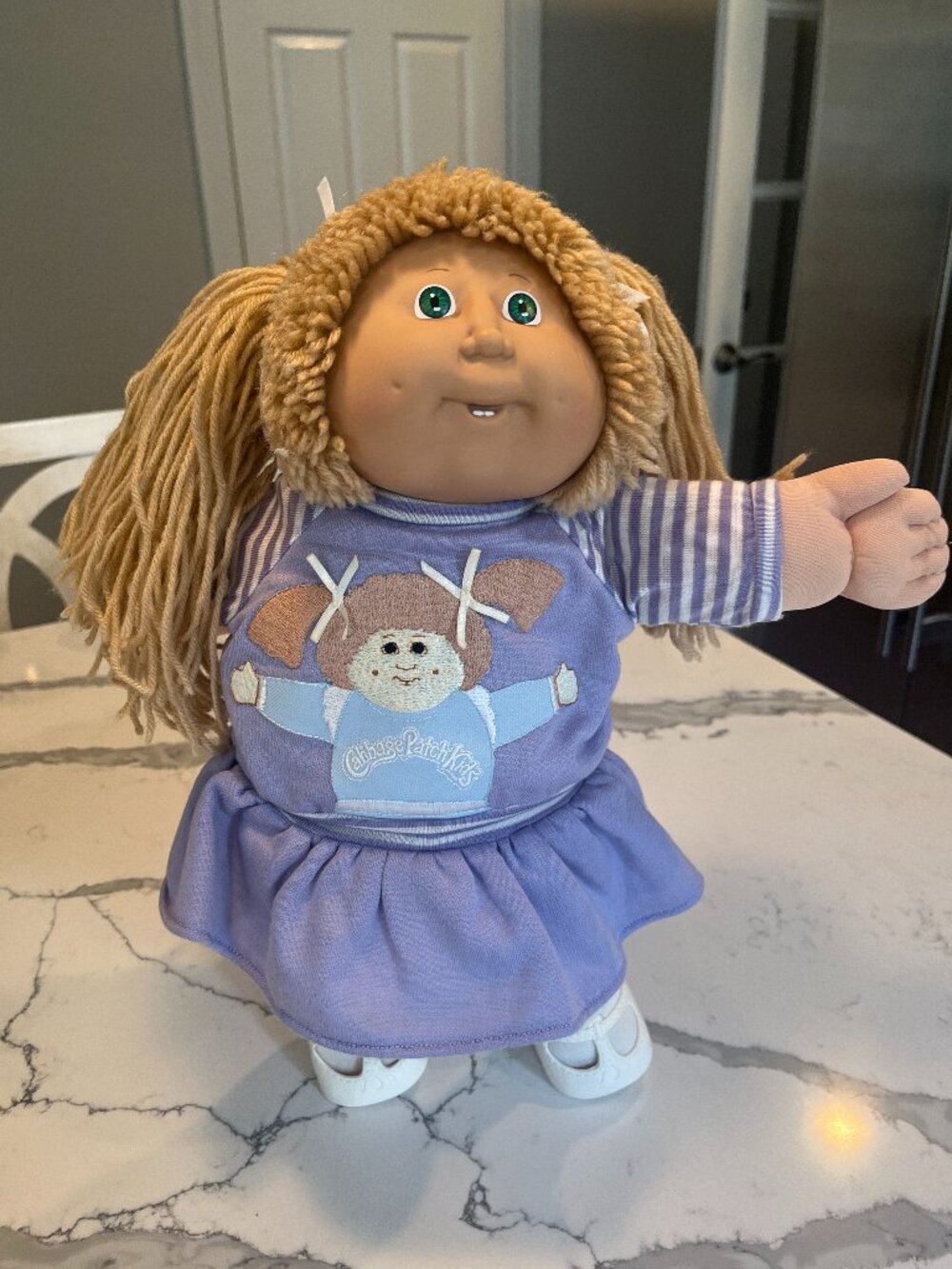 Wheat Lion's Mane Cabbage Patch Kids Doll Wearing Purple Self Portrait Dress